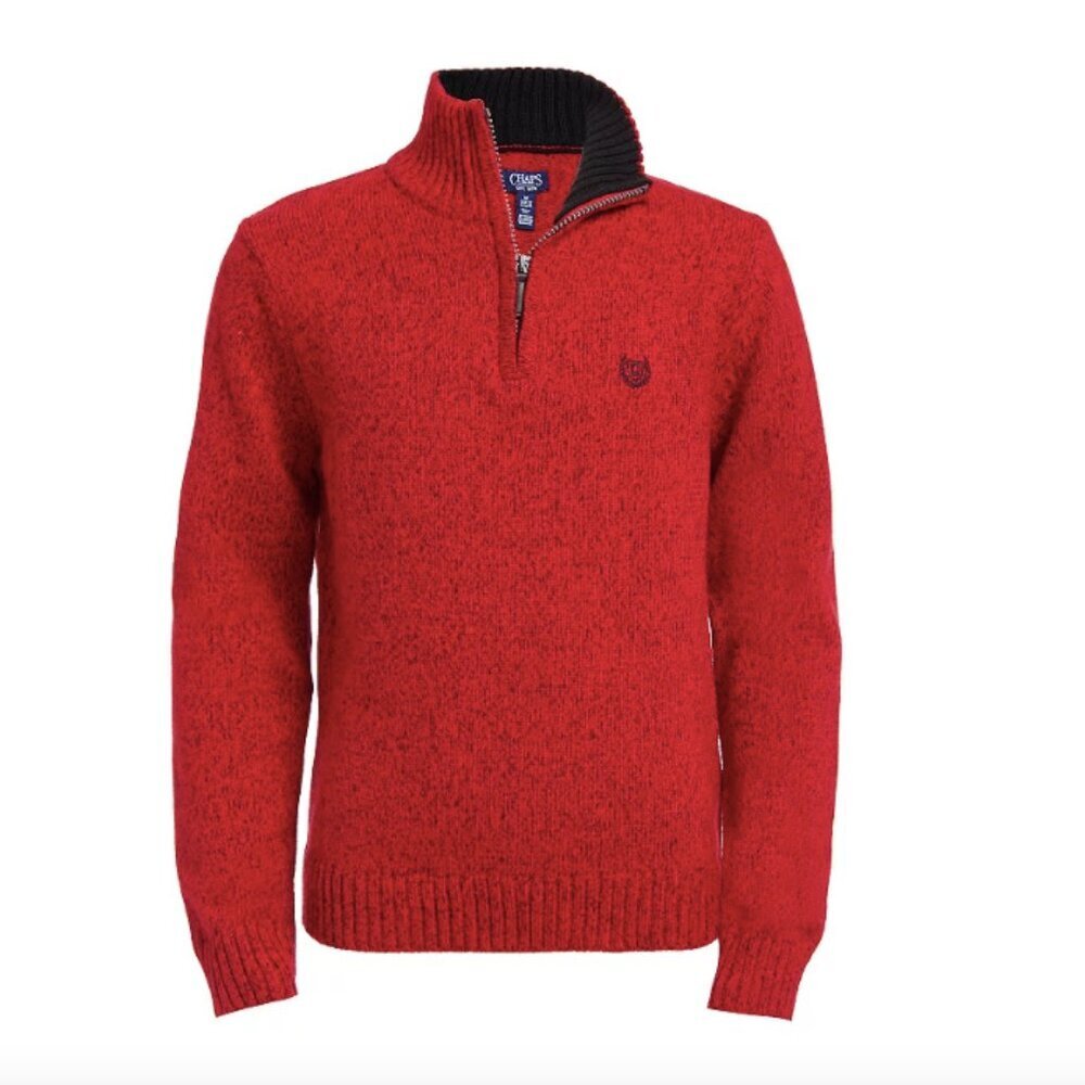 Chaps Boys Red Black Preppy Holiday Long Sleeve Quarter Zip Sweater Size L